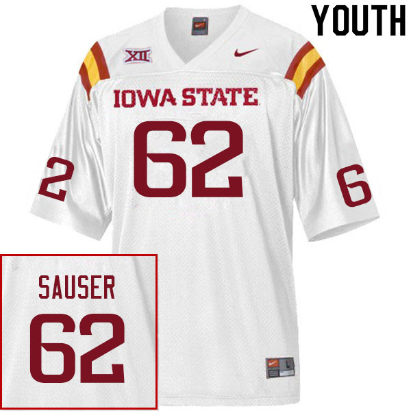 Iowa State Cyclones Youth #62 Dodge Sauser Nike NCAA Authentic White College Stitched Football Jersey HH42R47UX